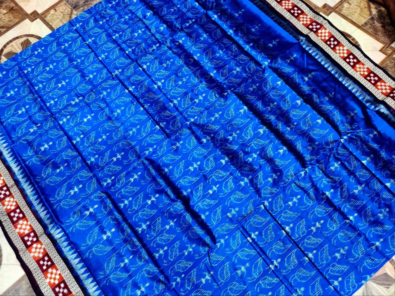 Blue and Maroon sambalpuri silk saree