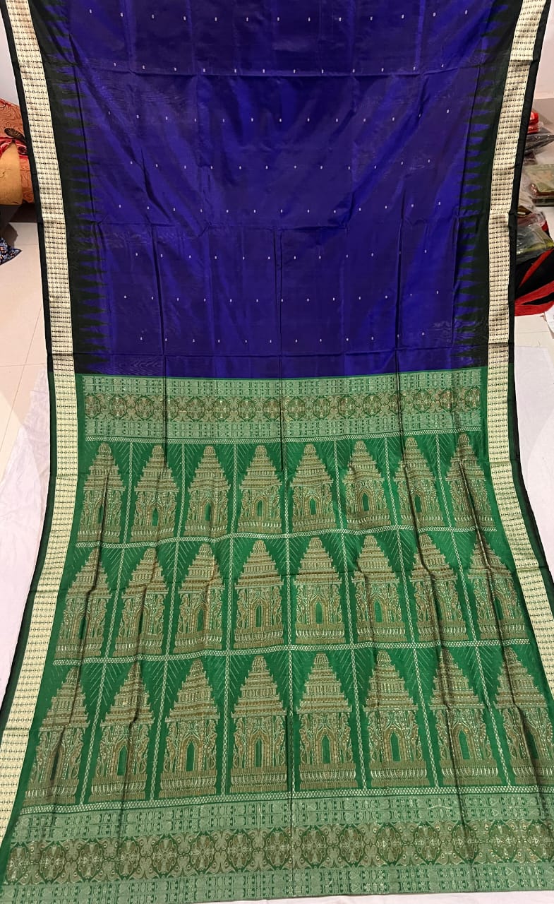 Blue and green Sambalpuri silk saree