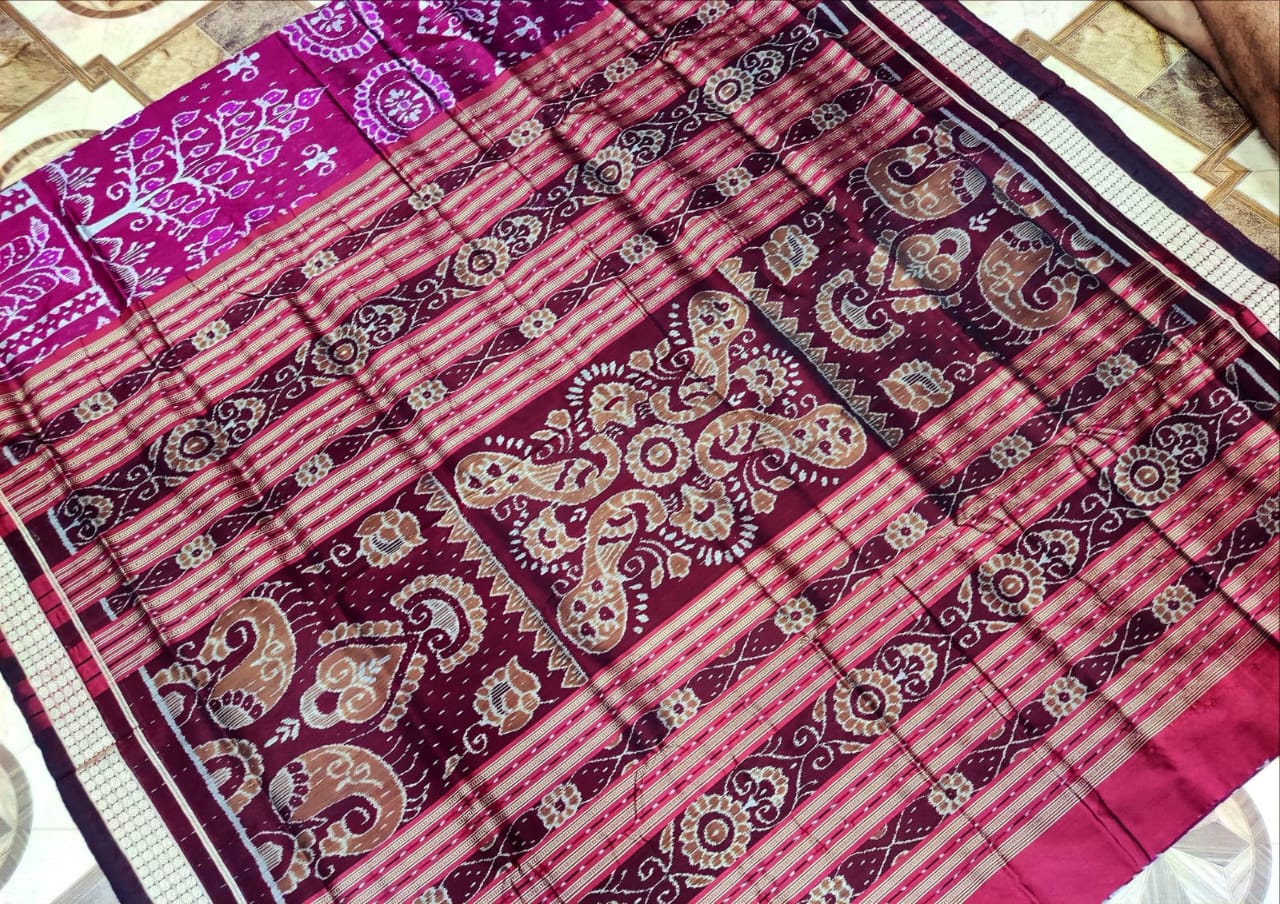 Magenta and Maroon sambalpuri silk saree