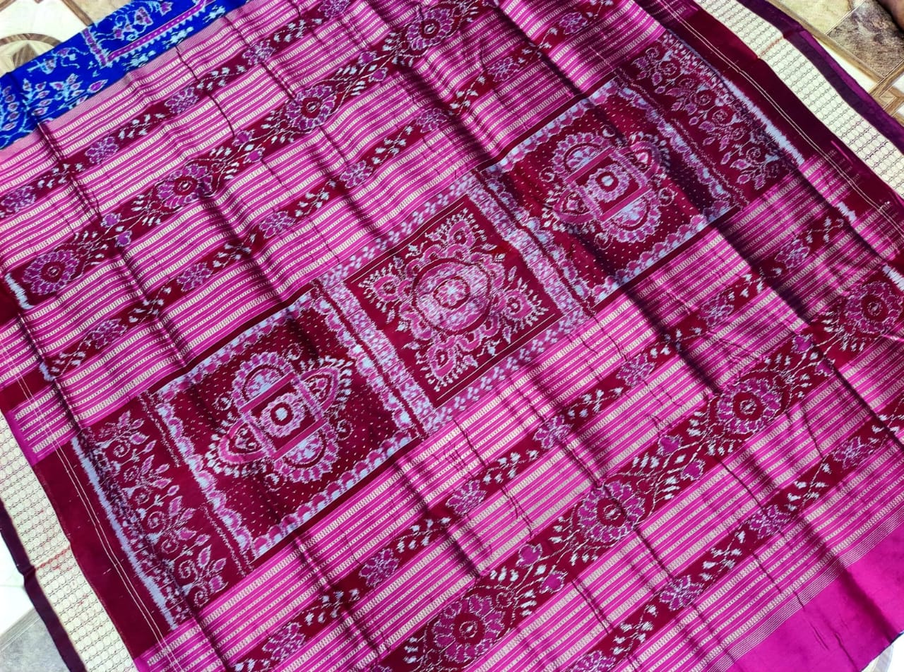 Blue and Maroon sambalpuri silk saree
