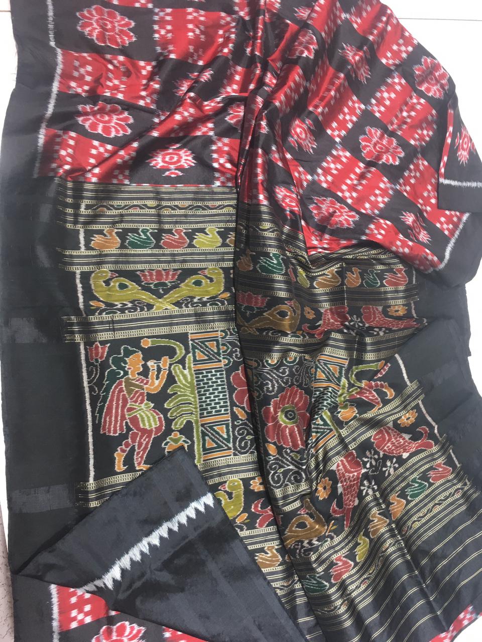Red and black khandua silk saree