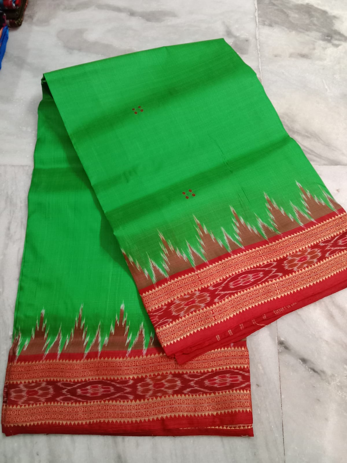 Green and red khandua silk saree