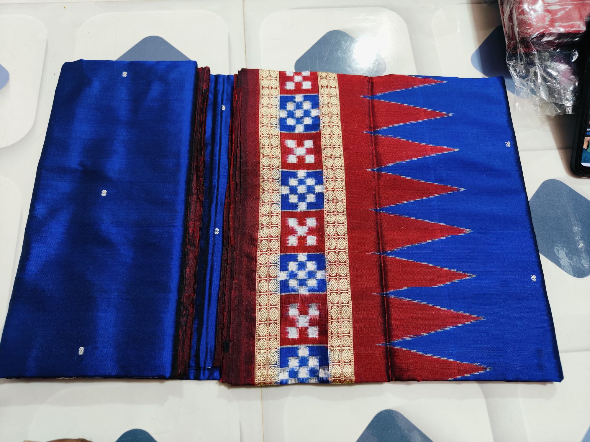 Blue and red pasapalli border Sambalpuri silk saree