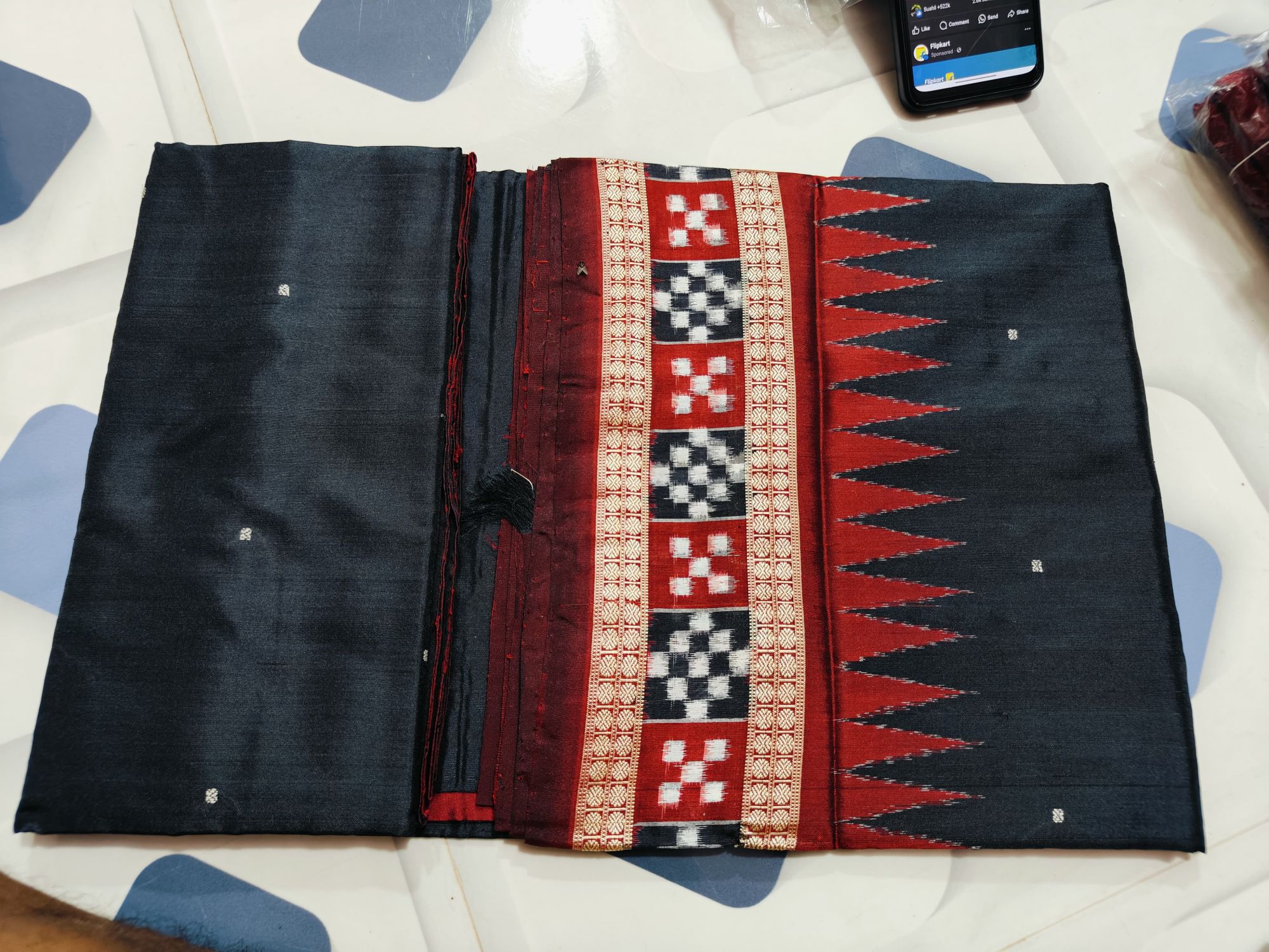 Black and red pasapalli border Sambalpuri silk saree