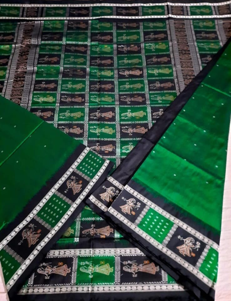 Green Doll border Bomkai silk saree