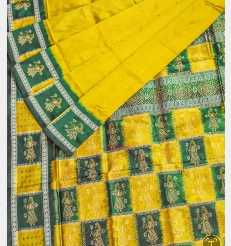 Yellow doll border Bomkai silk saree
