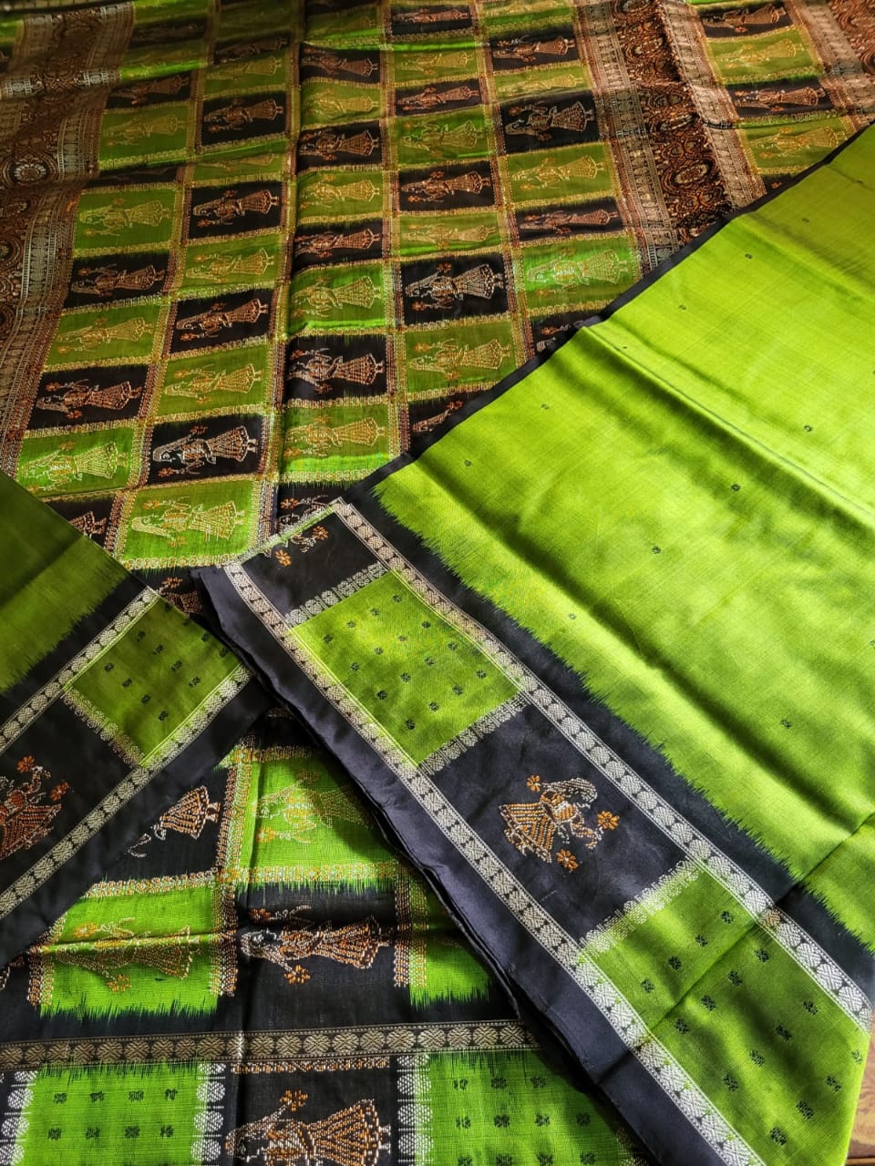 Green Doll border Bomkai silk saree