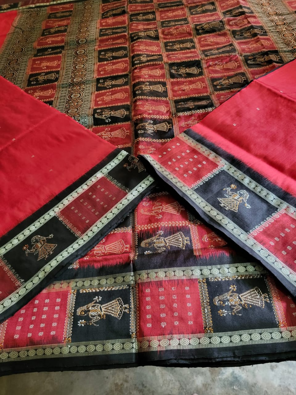 Red doll border Bomkai silk saree