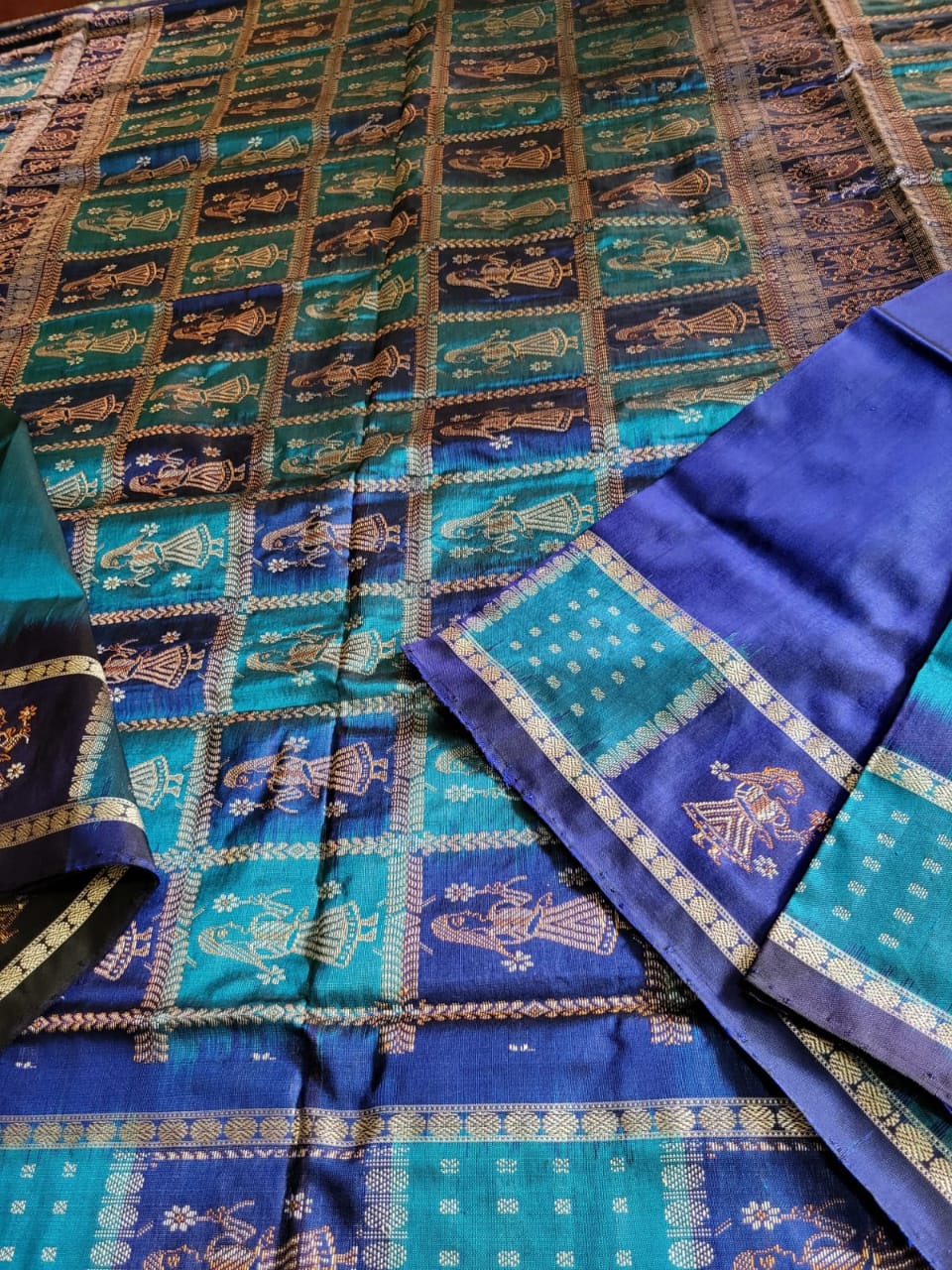 Blue Doll border Bomkai silk saree