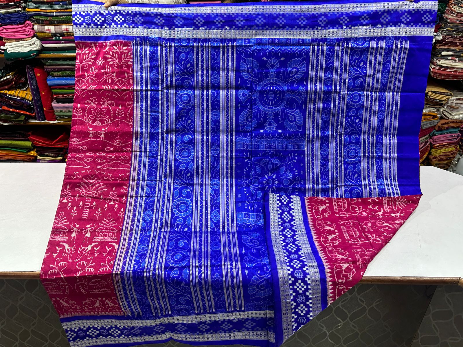 Pink and Blue Sambalpuri silk saree