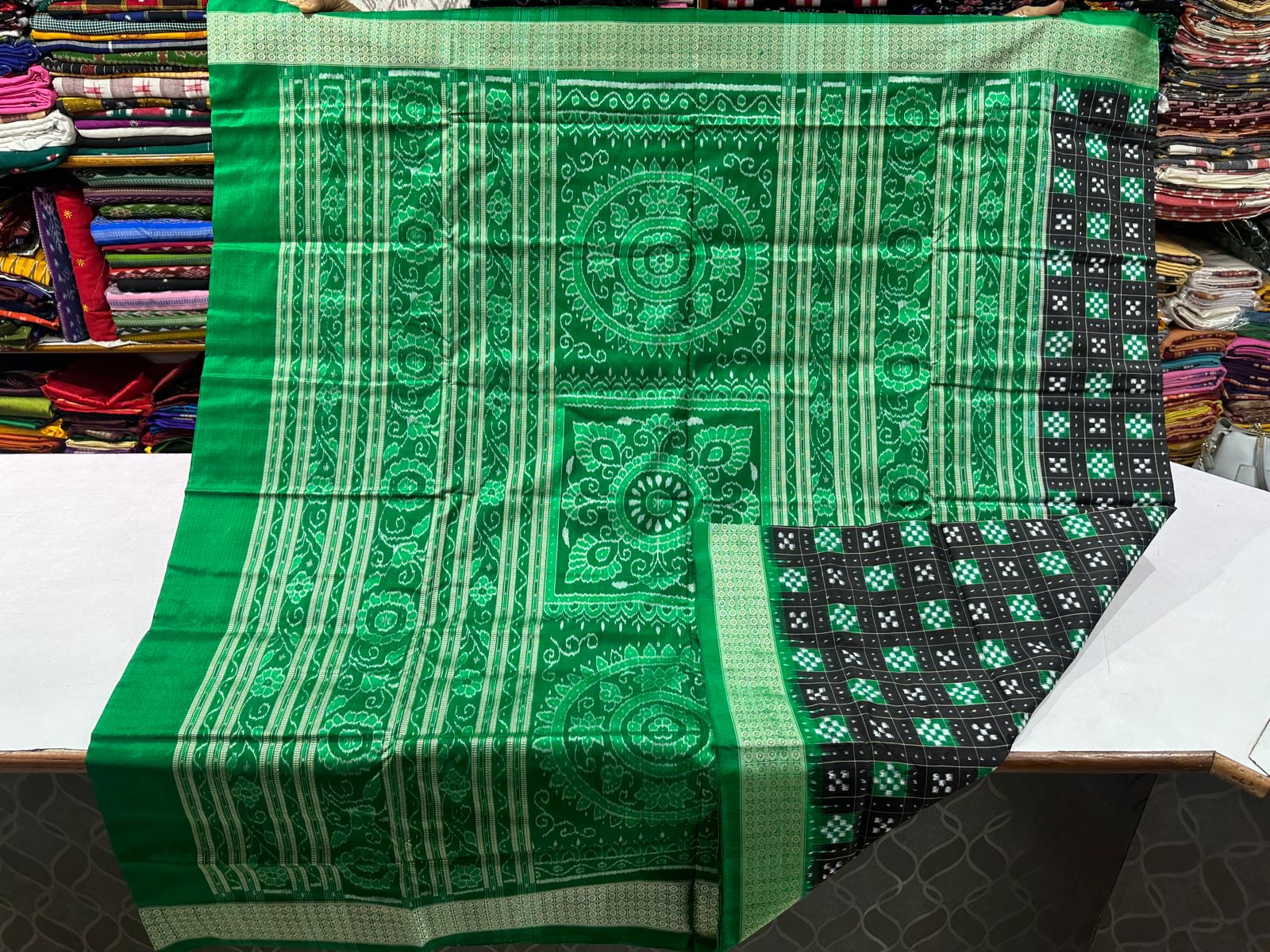 Green and black sambalpuri Silk saree