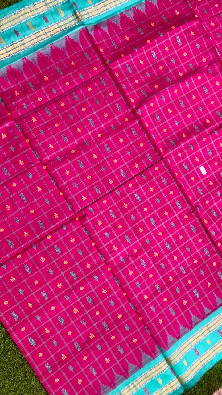 Pink and ocean green hajarbuti Tussar silk saree
