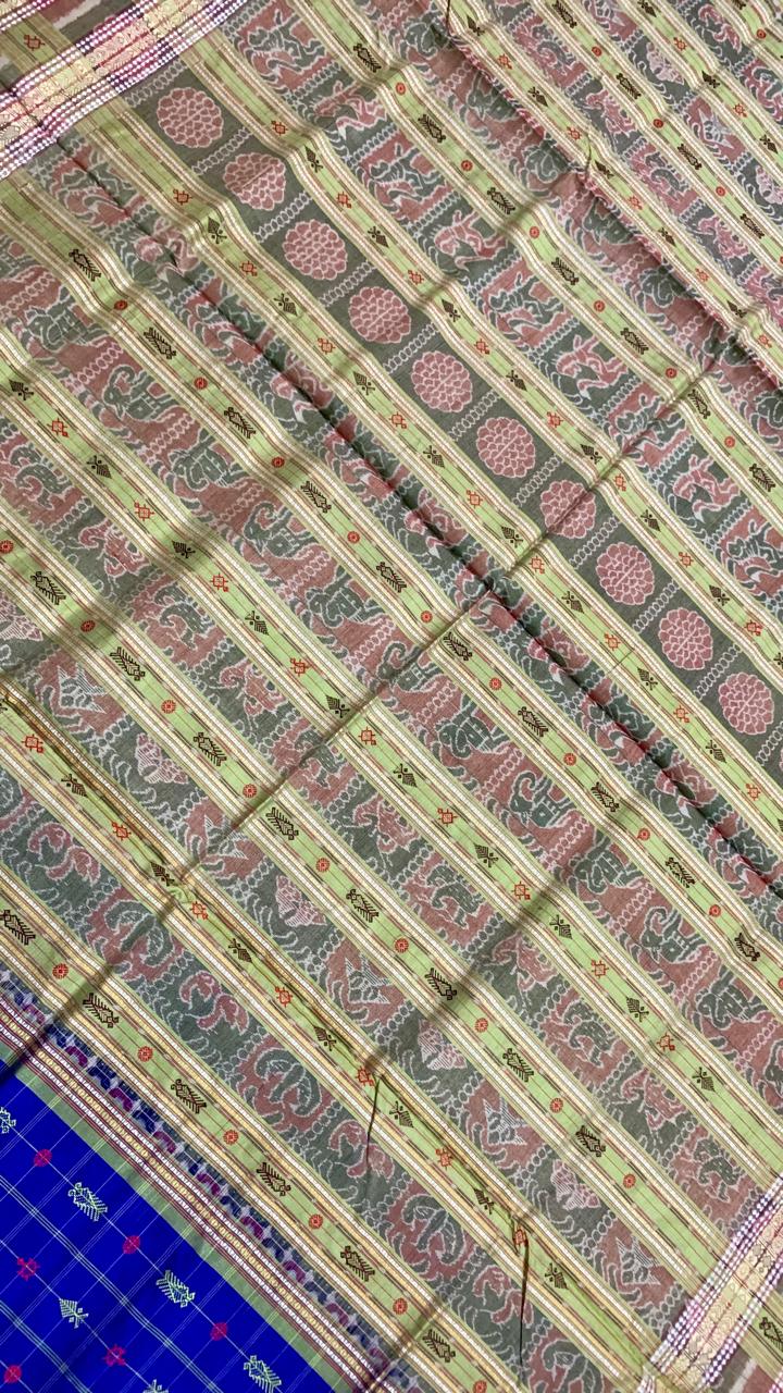 Blue and Green Hajarbuti Tussar silk saree