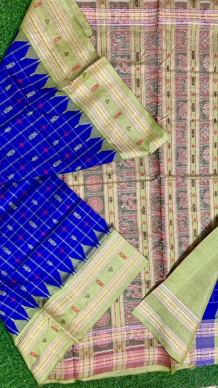 Blue and Green Hajarbuti Tussar silk saree