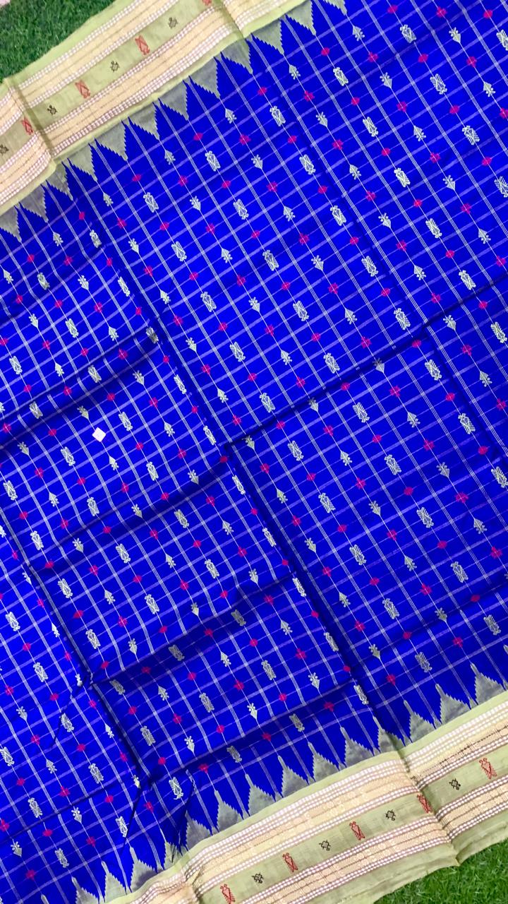 Blue and Green Hajarbuti Tussar silk saree