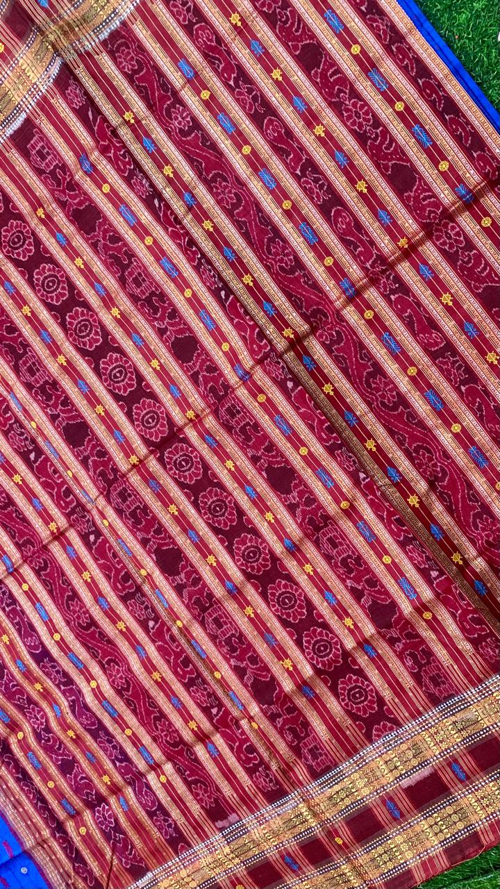 Maroon and Blue Hajarbuti Tussar silk saree