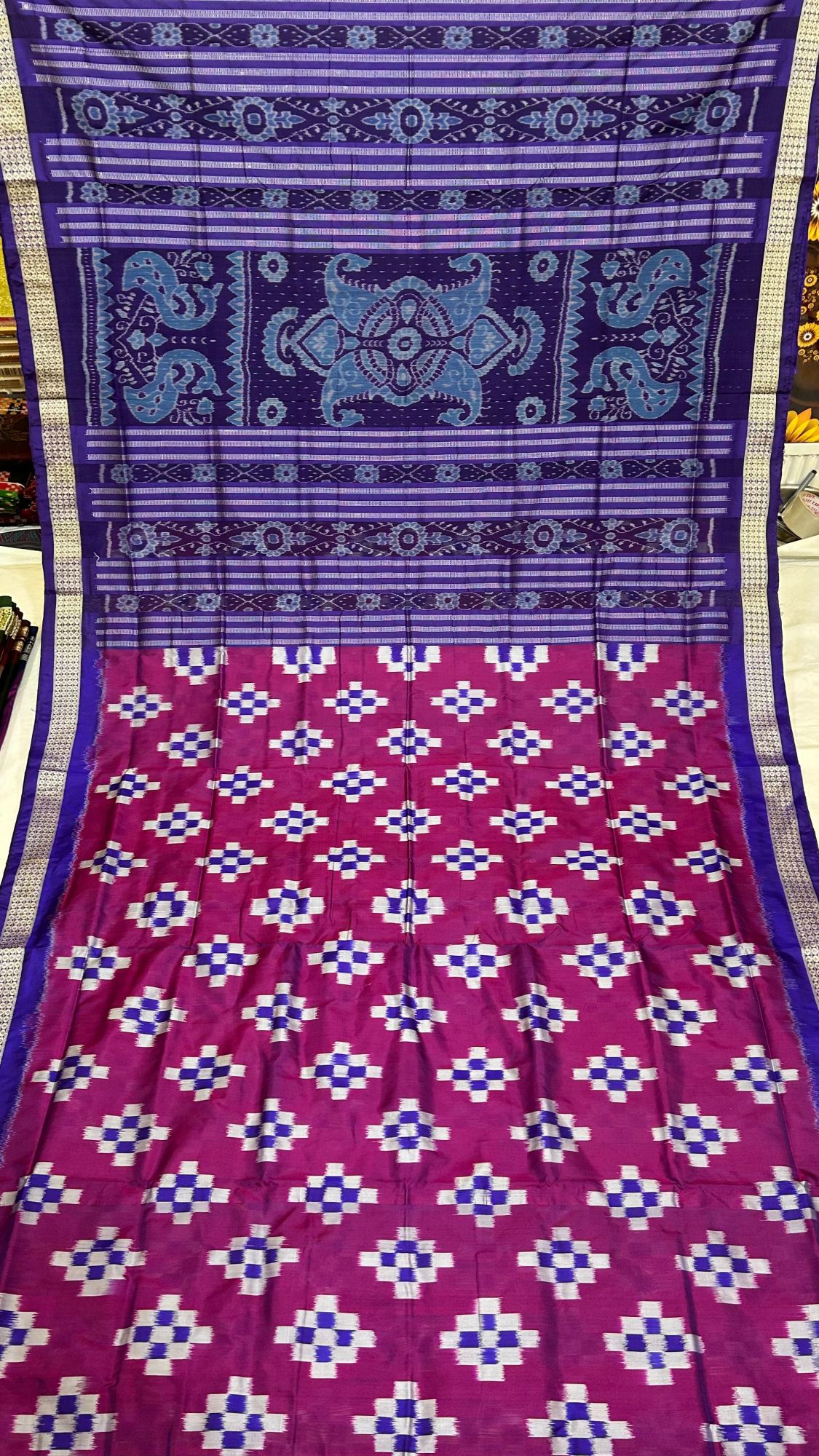 Pink and blue pasapalli Sambalpuri silk saree