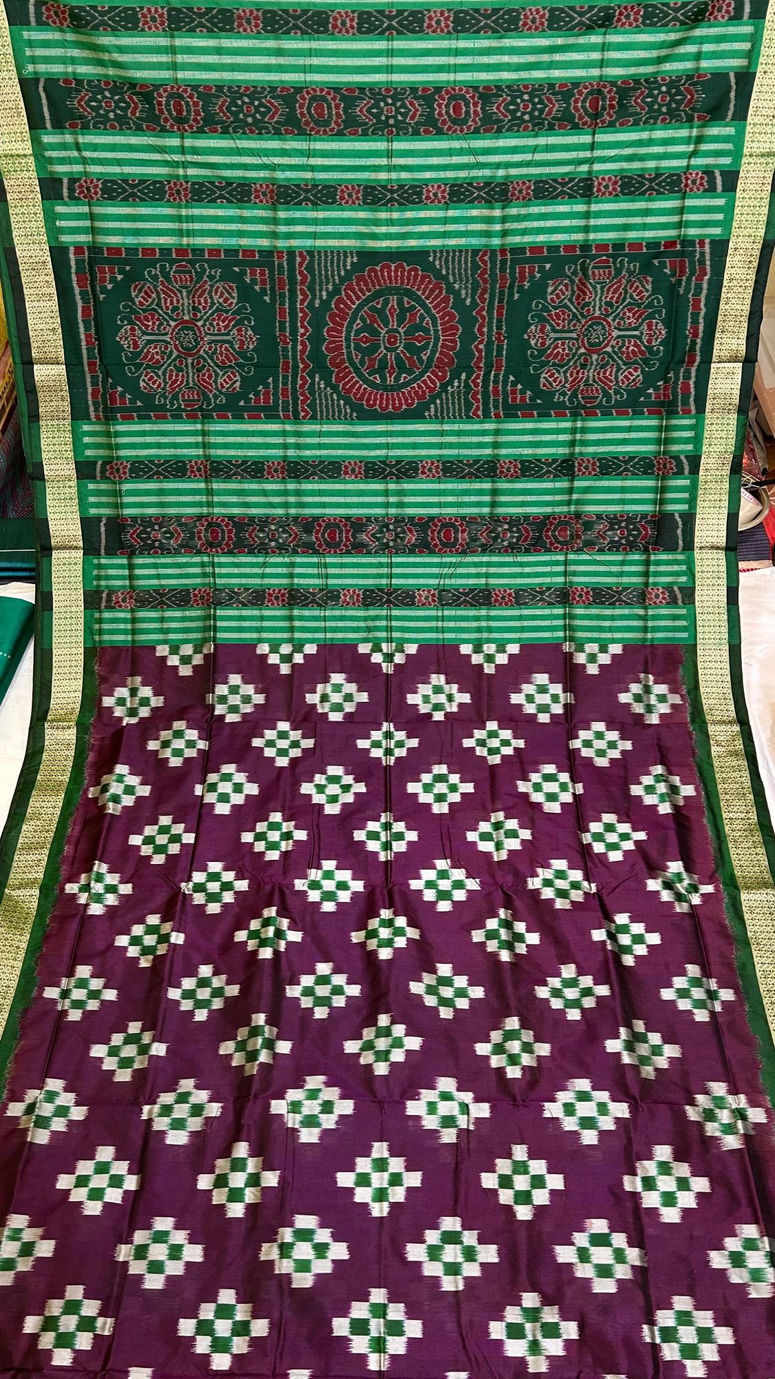 Purple and green pasapalli Sambalpuri silk saree