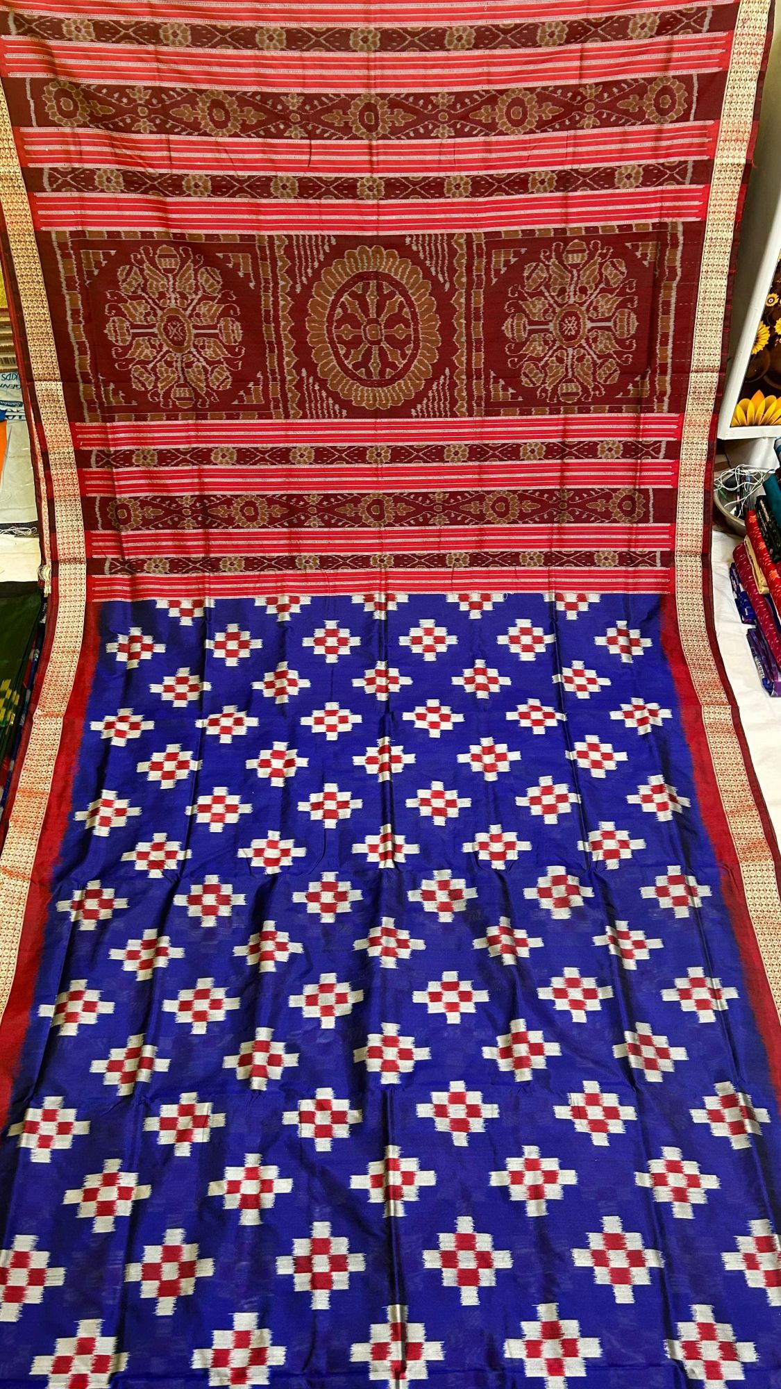 Blue and red pasapalli Sambalpuri silk saree