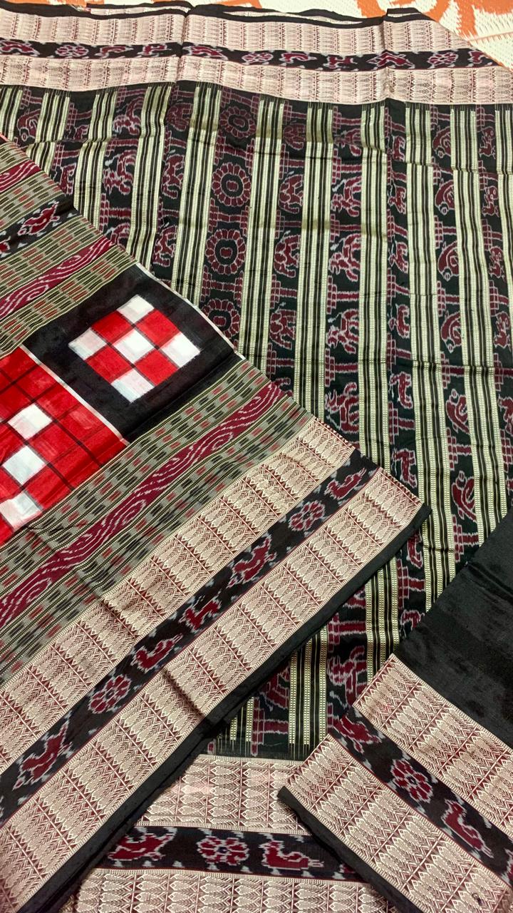 Black and red pasapalli Sambalpuri silk saree