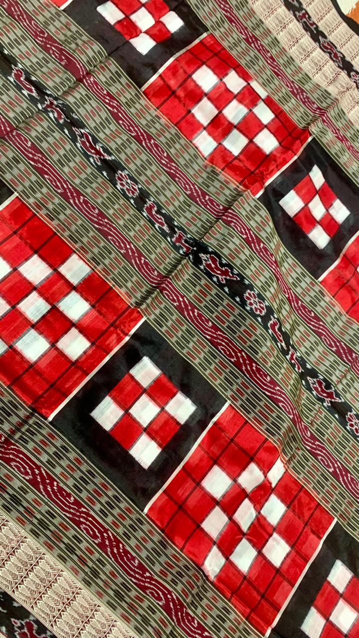 Black and red pasapalli Sambalpuri silk saree