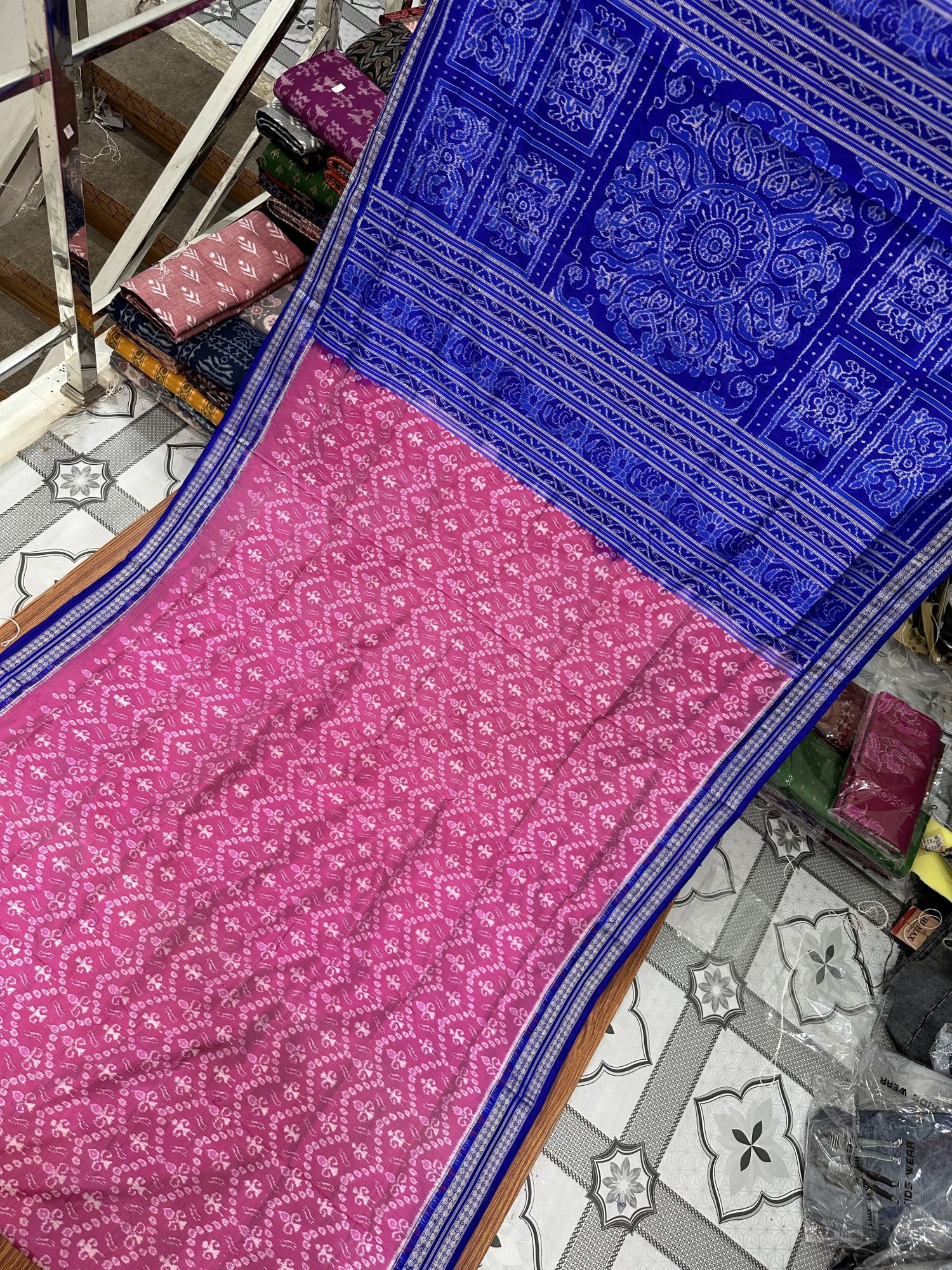 Blue and pink Sambalpuri silk saree