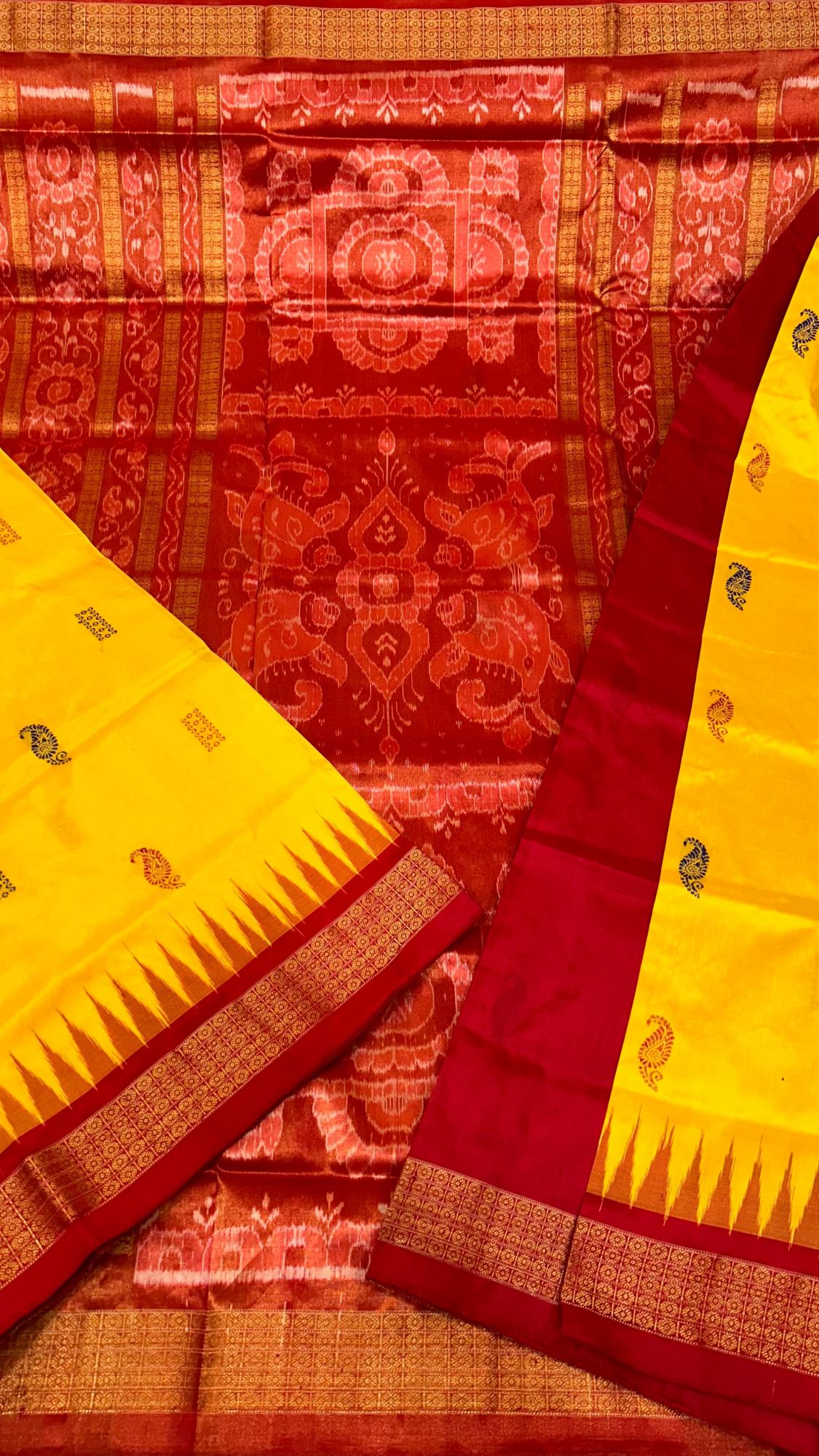 Red and yellow Sambalpuri silk saree
