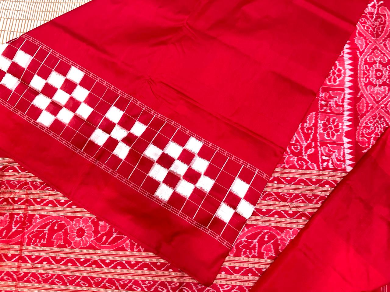 Red Sambalpuri silk saree