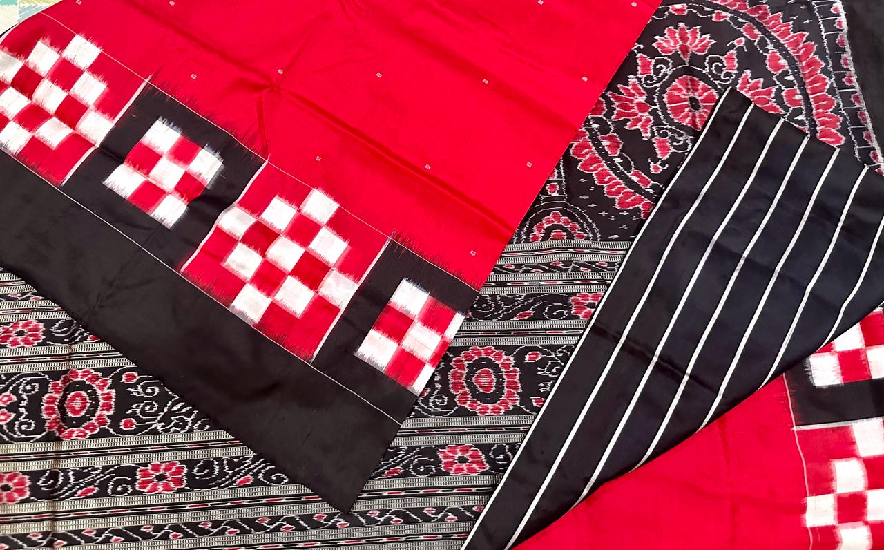 Red and black sambalpuri Silk saree