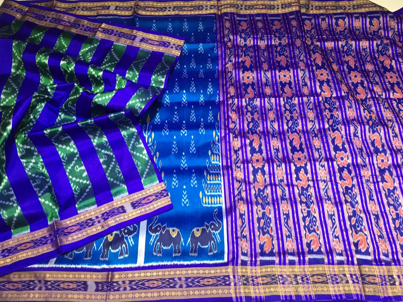 Green and Blue Khandua pata saree