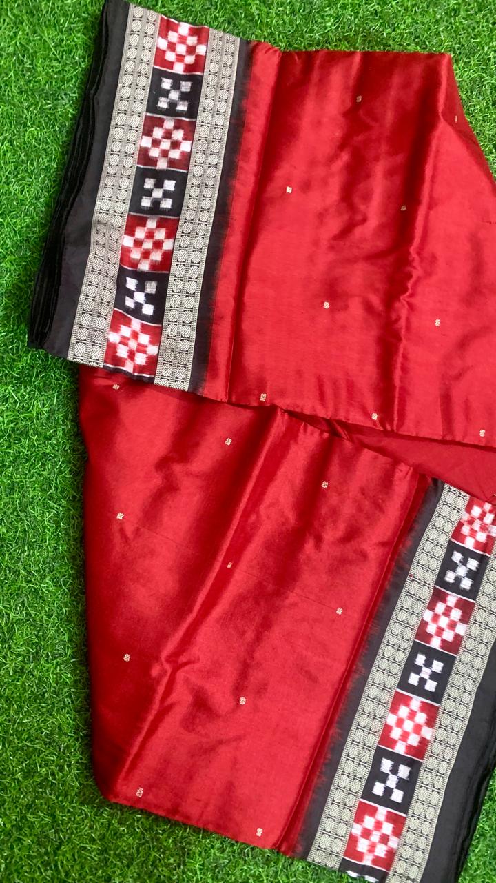 Maroon and black sambalpuri pasapalli silk saree