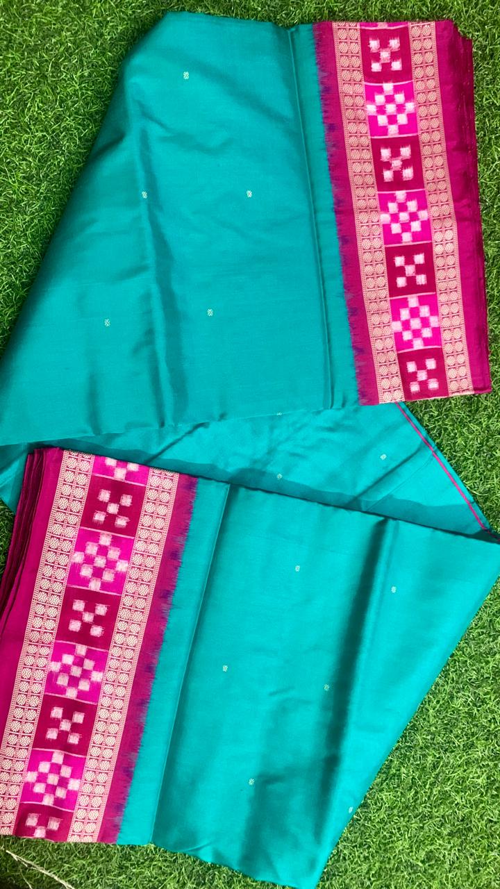 Ocean green and pink Sambalpuri silk saree