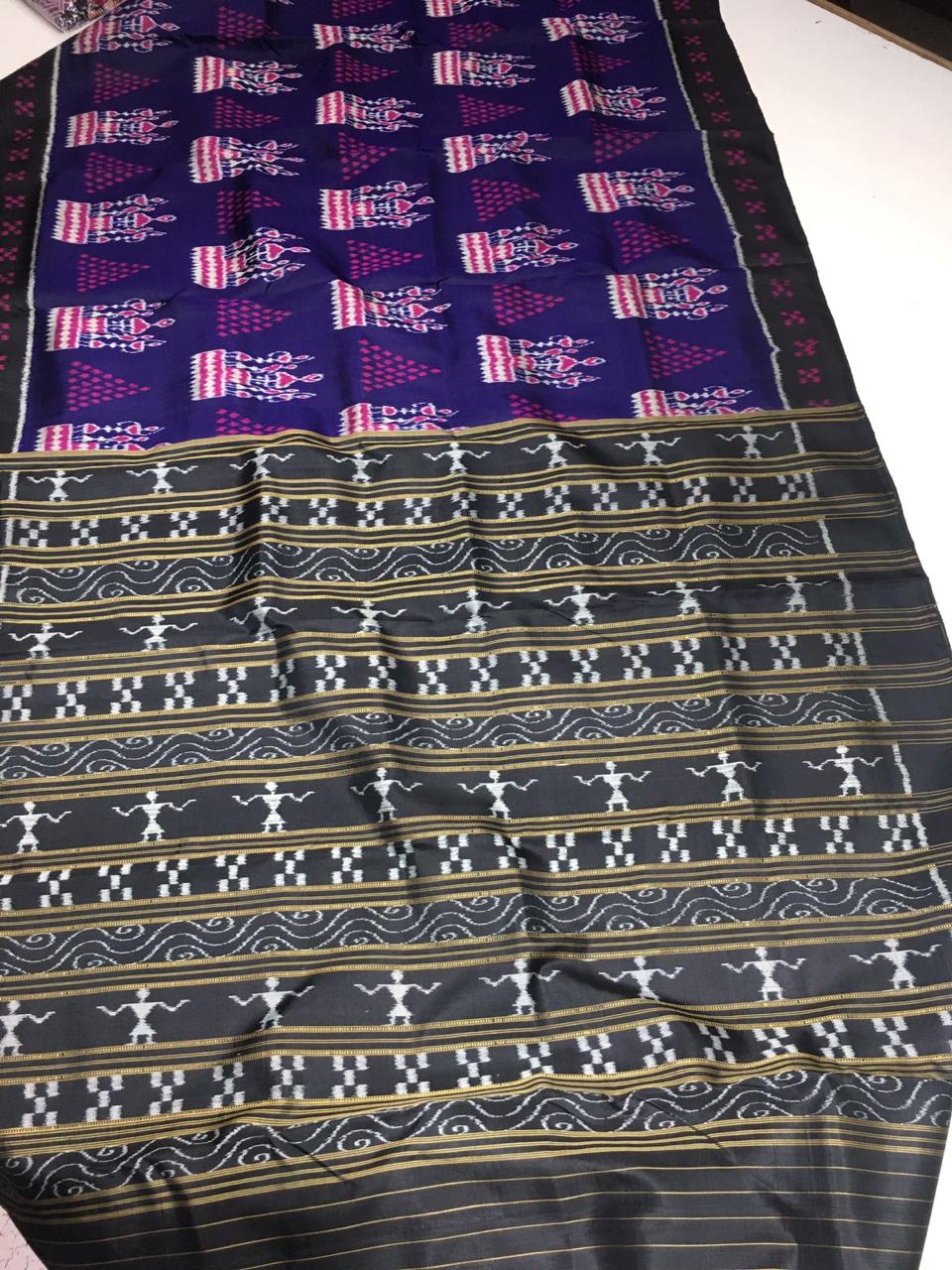 Blue and black khandua silk saree