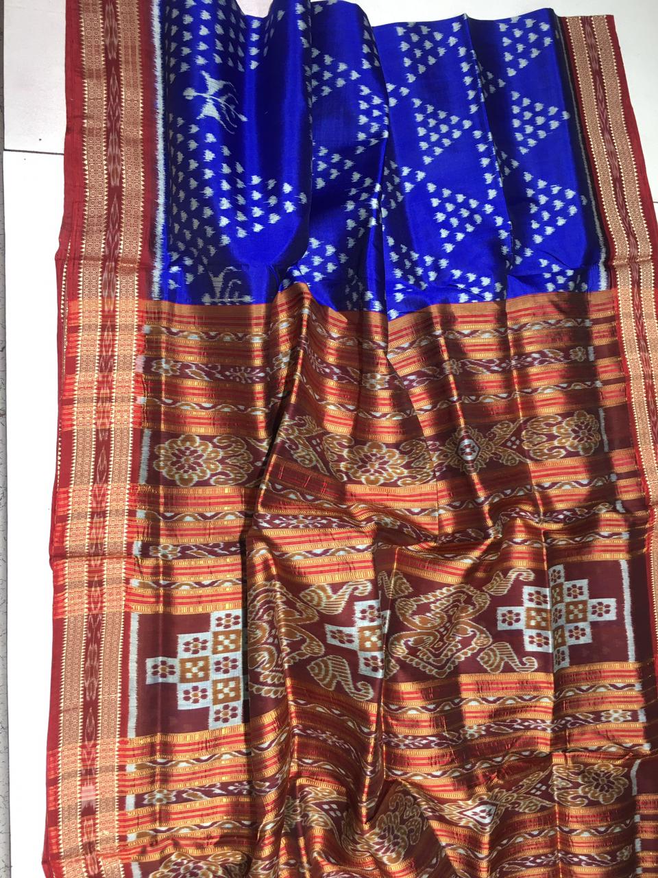 Blue and Maroon Khandua pata saree