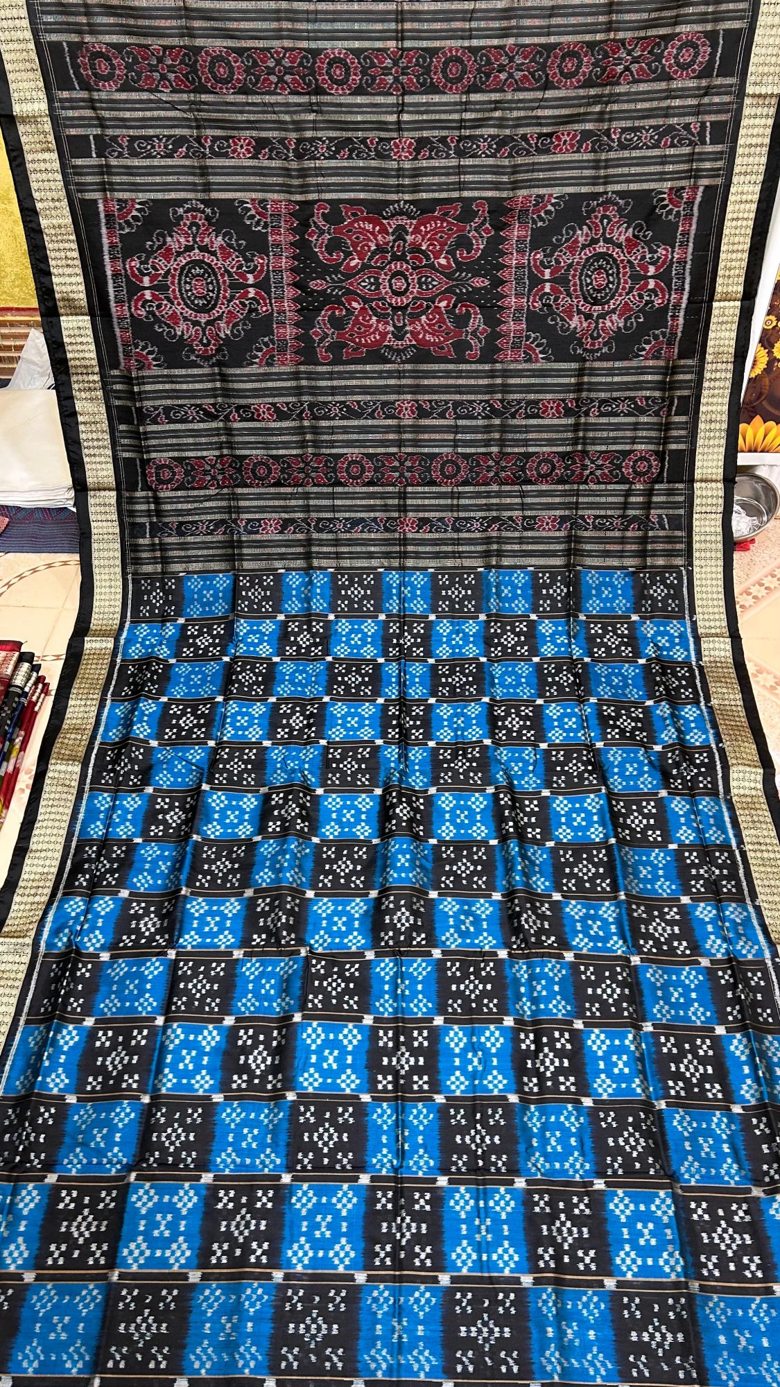 Blue and black sambalpuri silk saree