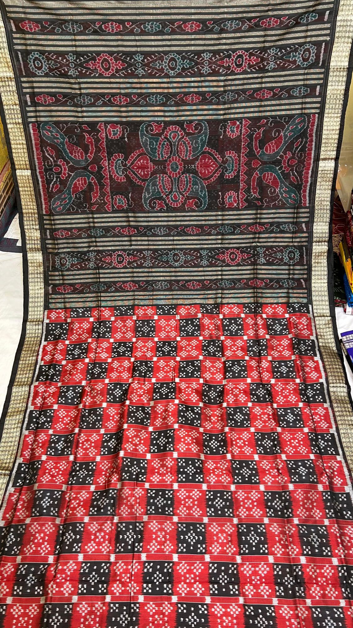 Red and black sambalpuri silk saree