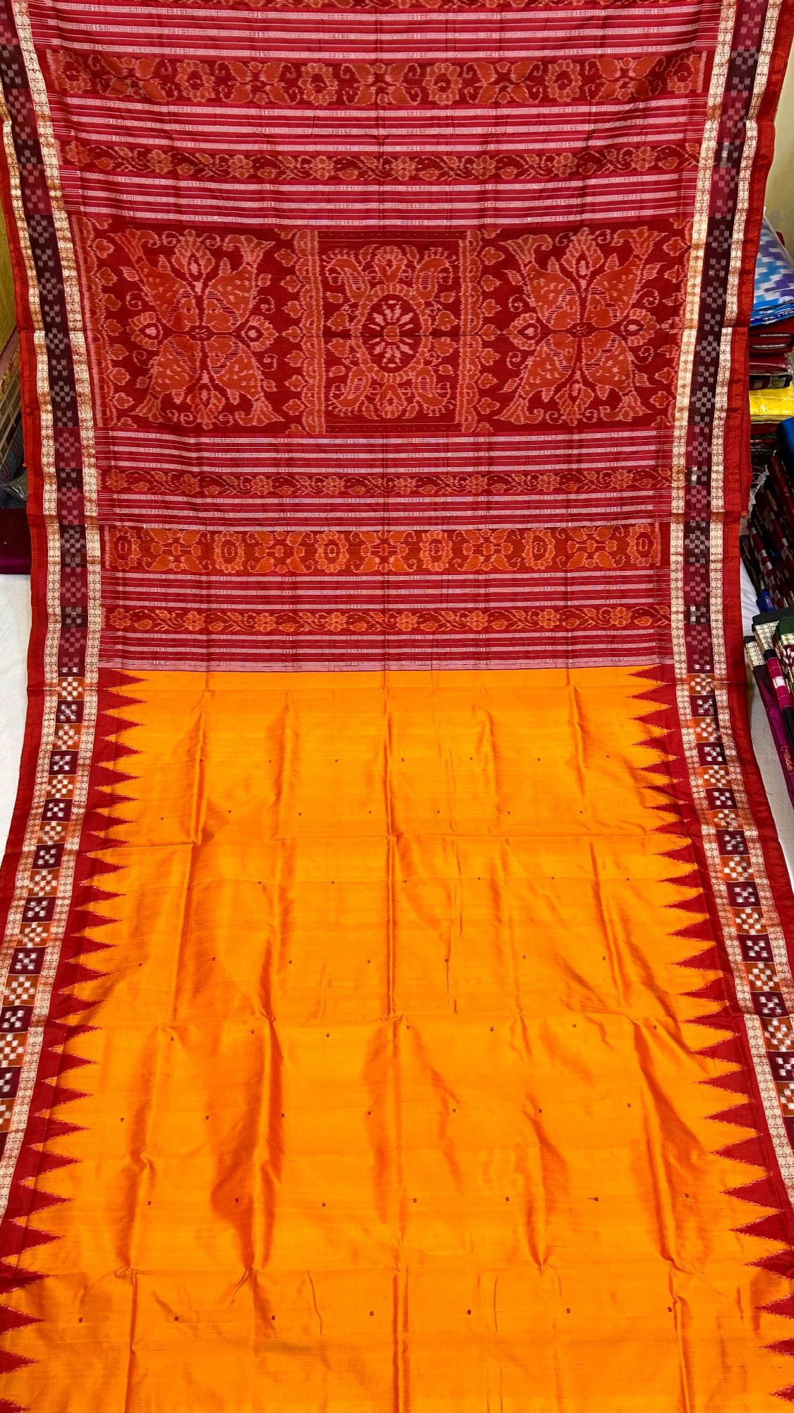 Yellow and Red Sambalpuri silk saree