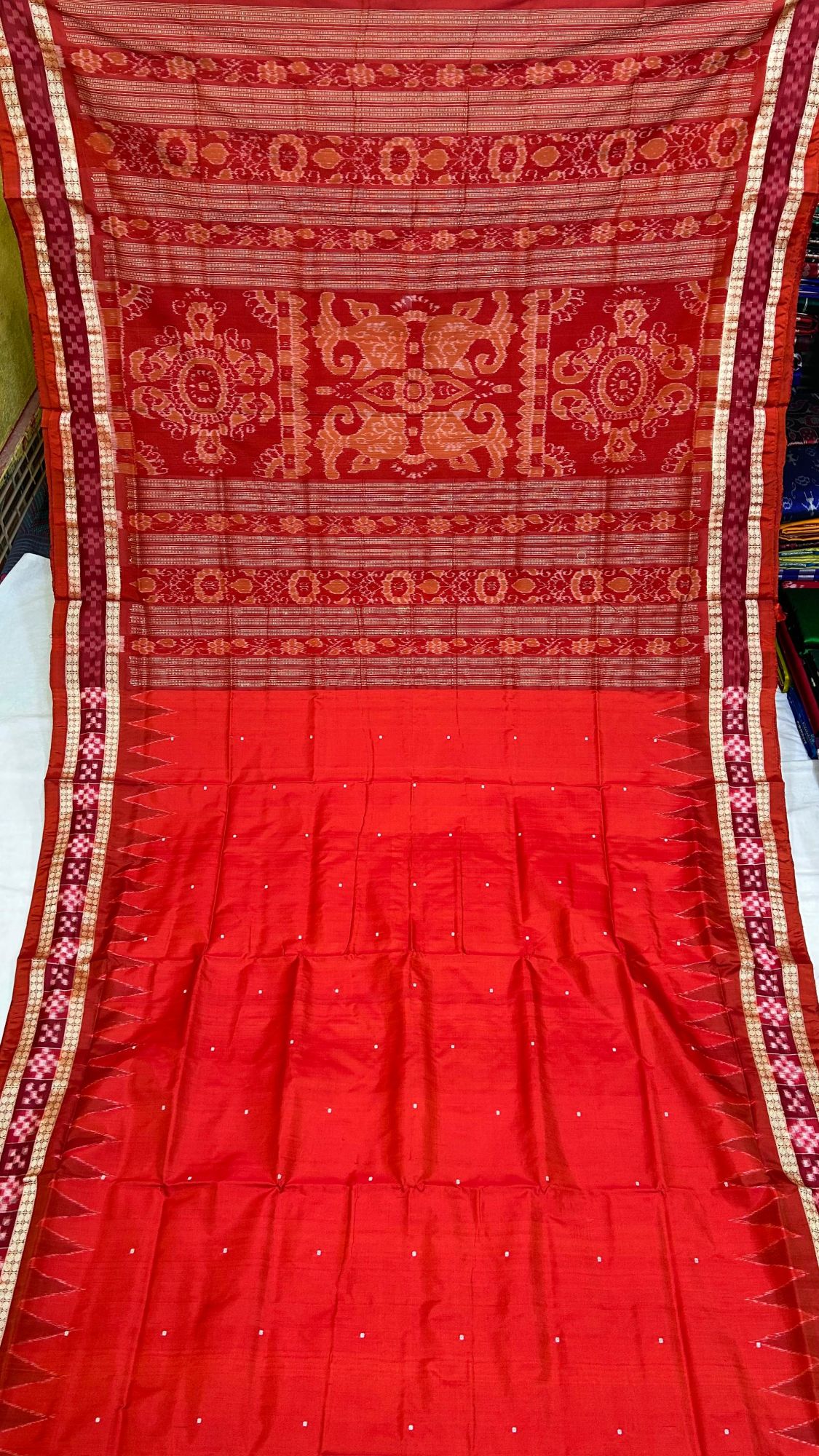 Red Sambalpuri silk saree