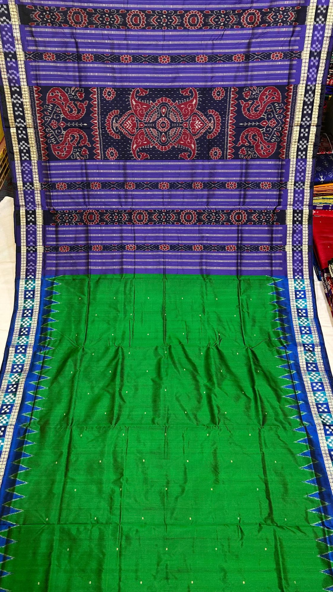 Green and Blue Sambalpuri silk saree