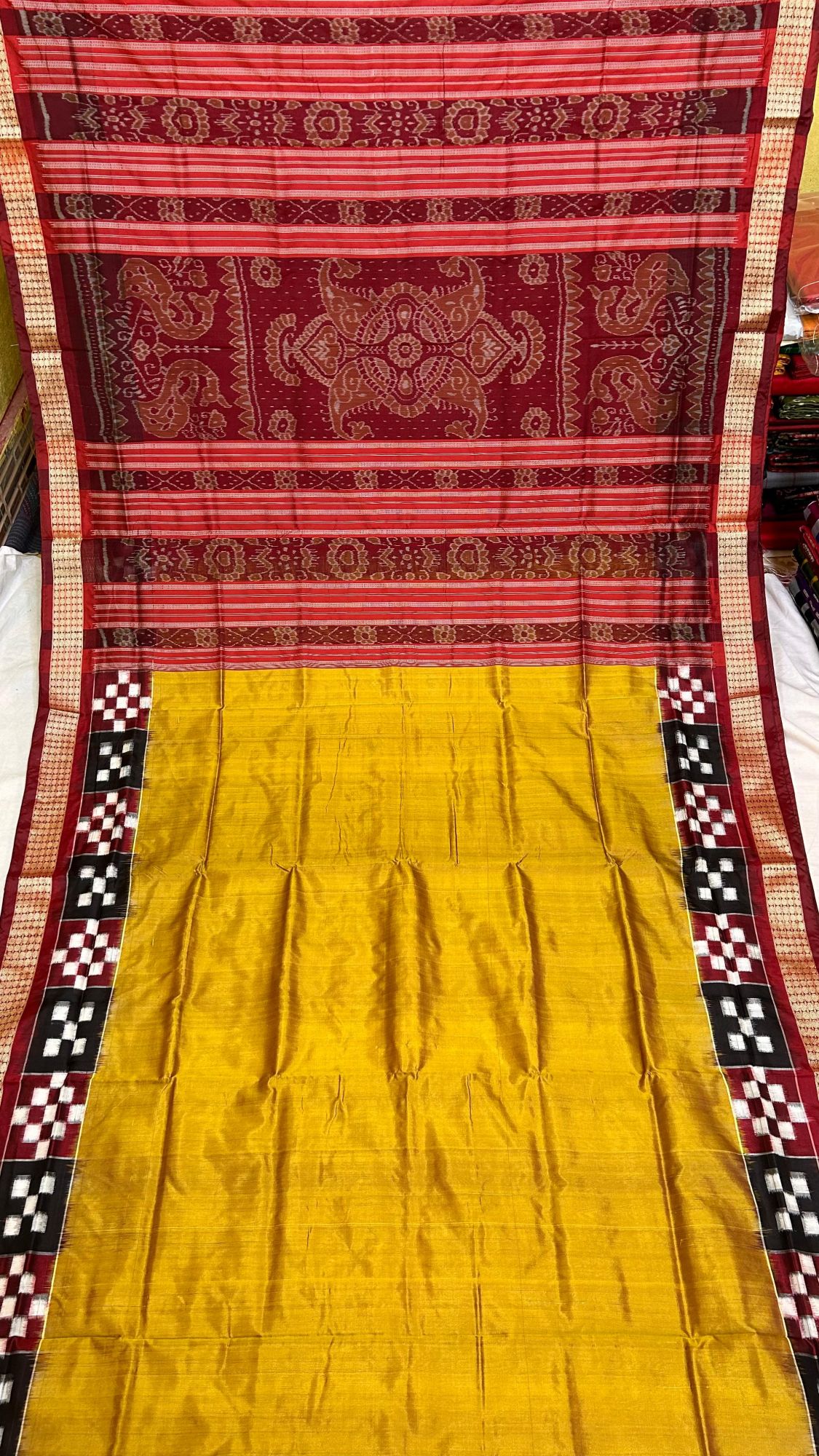 Yellow pasapalli border Sambalpuri silk saree