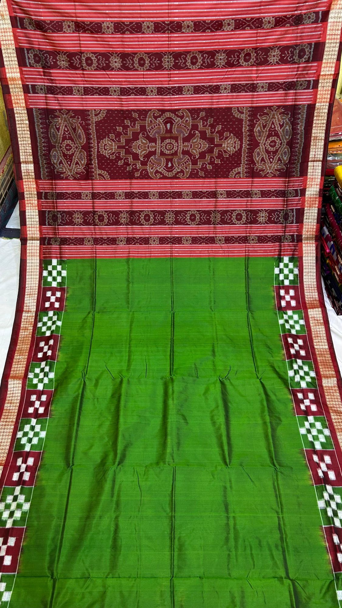 Green pasapalli border Sambalpuri silk saree