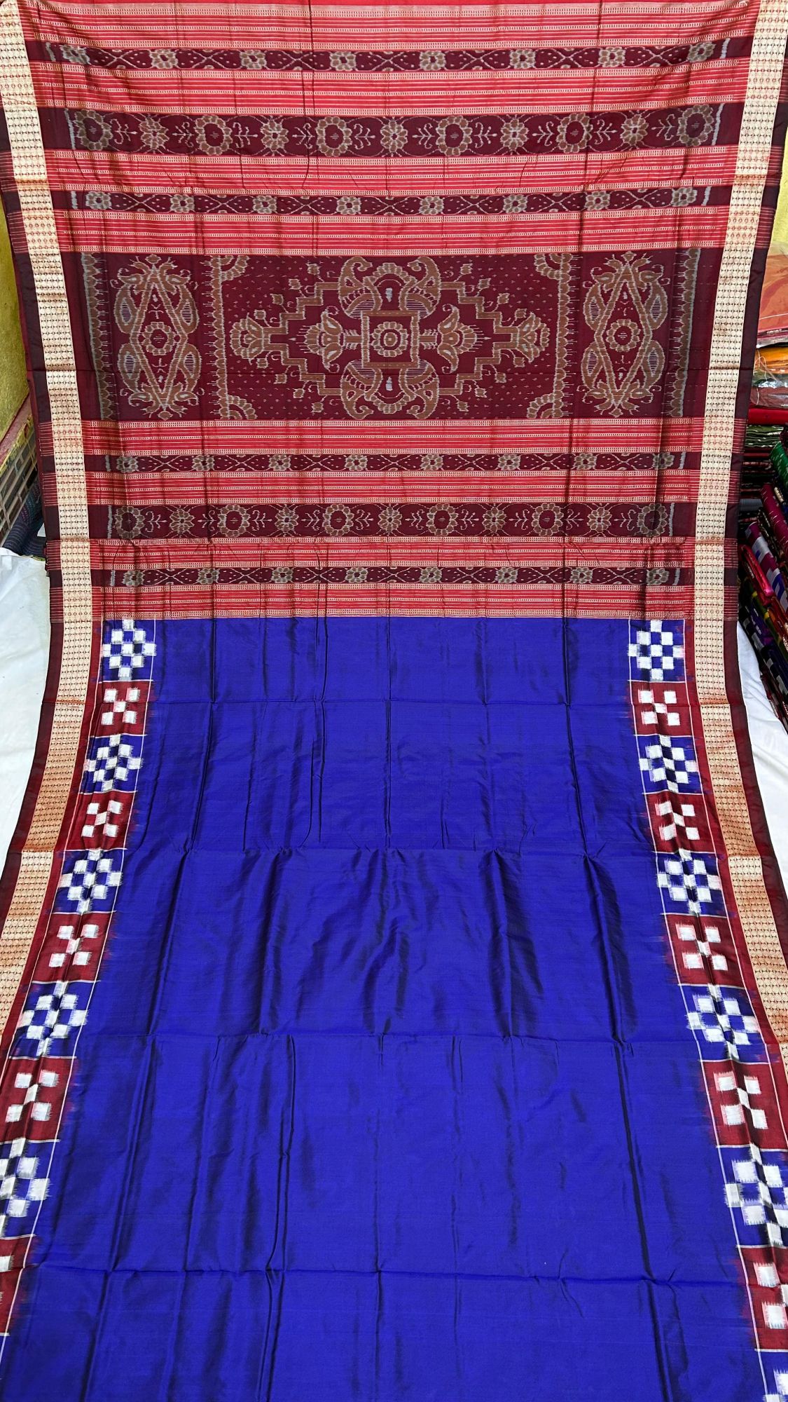 Blue Pasapalli border Sambalpuri silk saree