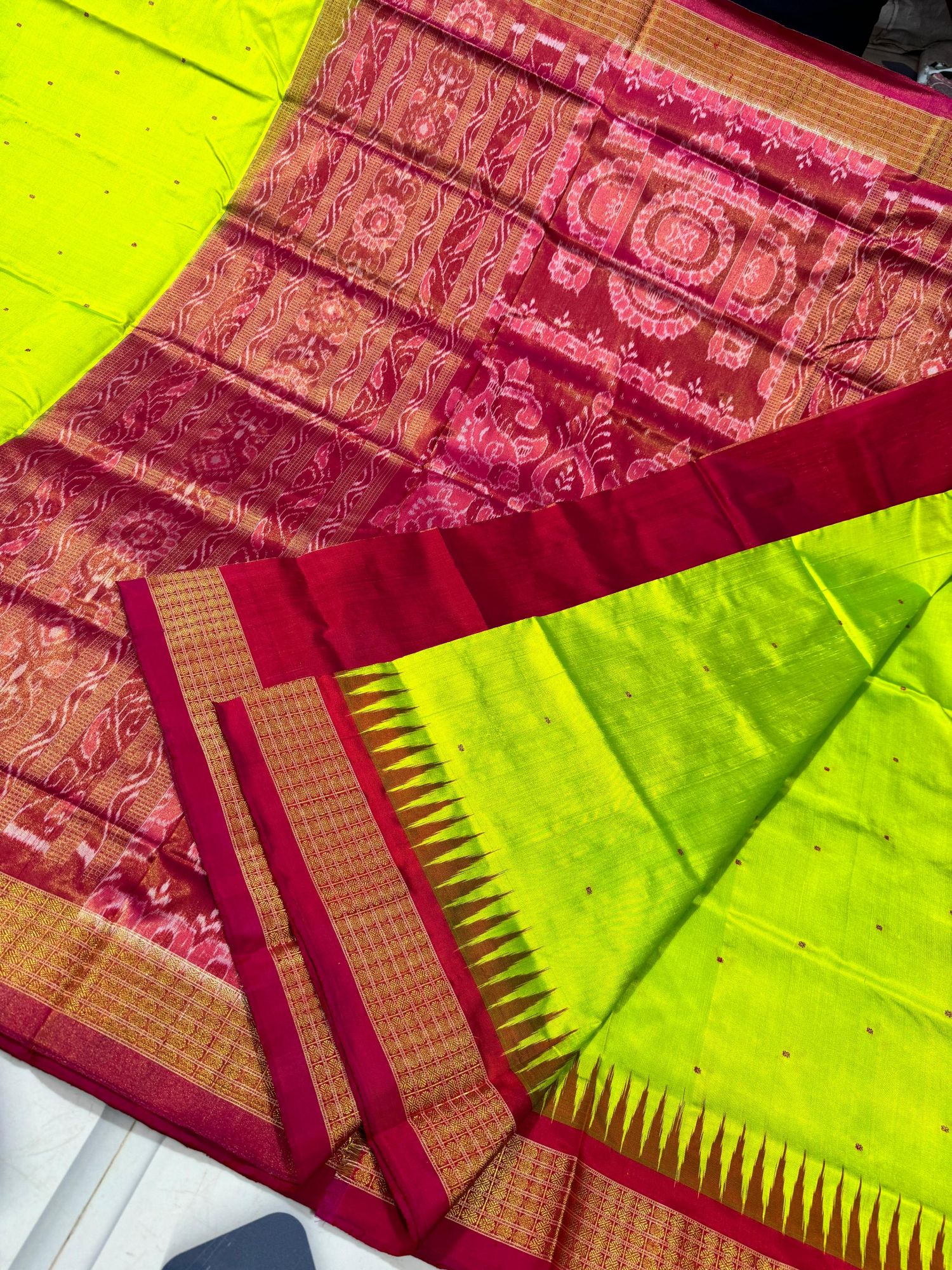 Green and pink Half tissue Sambalpuri silk saree