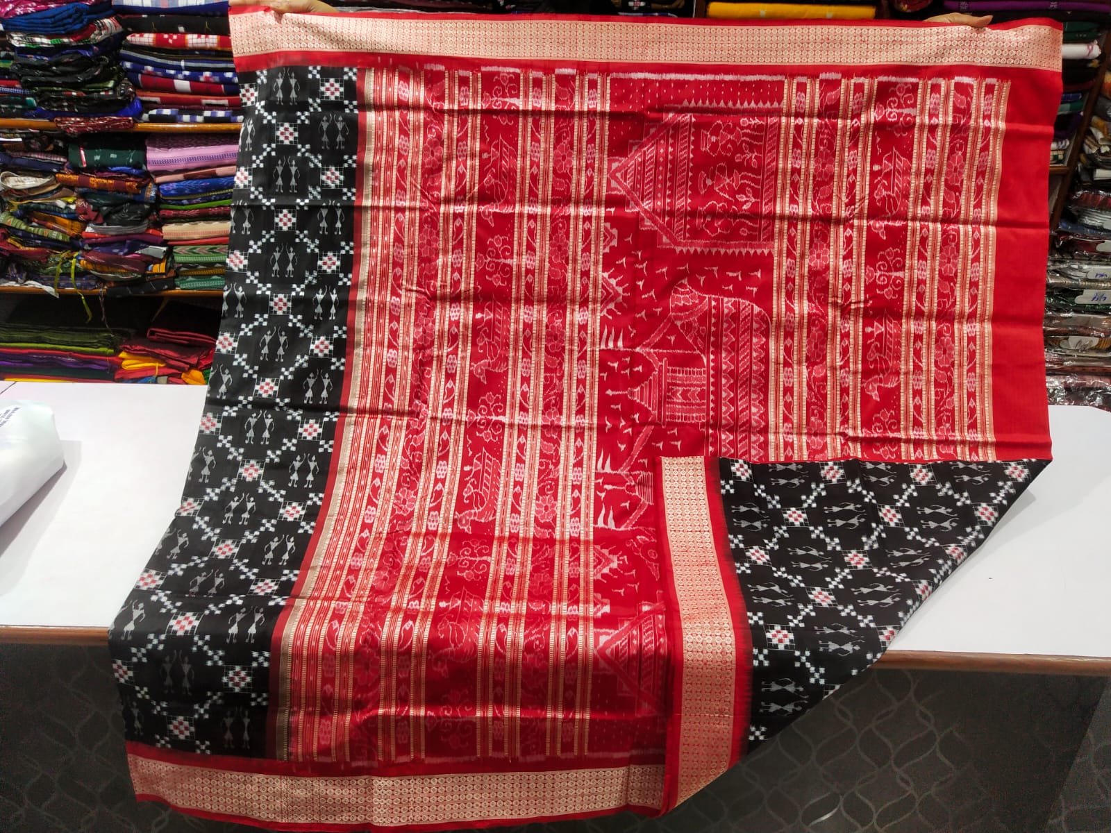 Black and red Sambalpuri silk saree