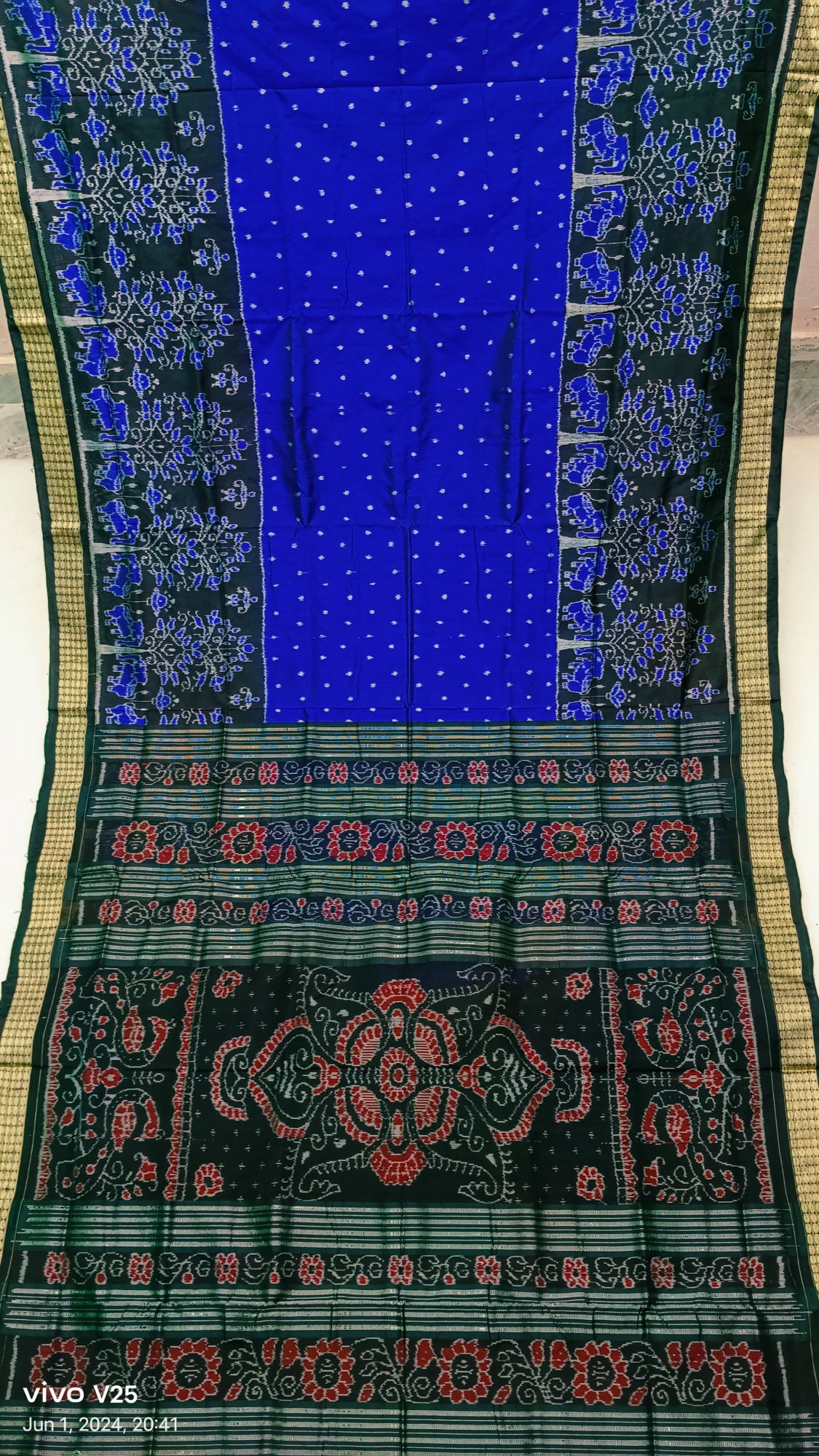 Blue and black sambalpuri silk saree
