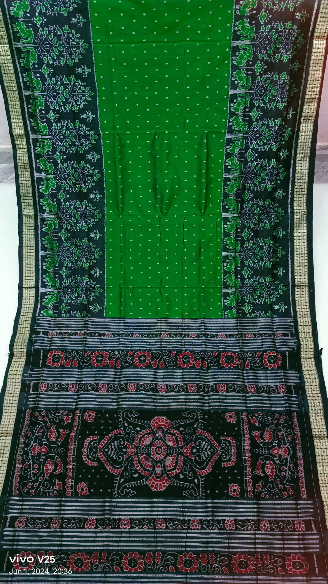 Green and black sambalpuri silk saree