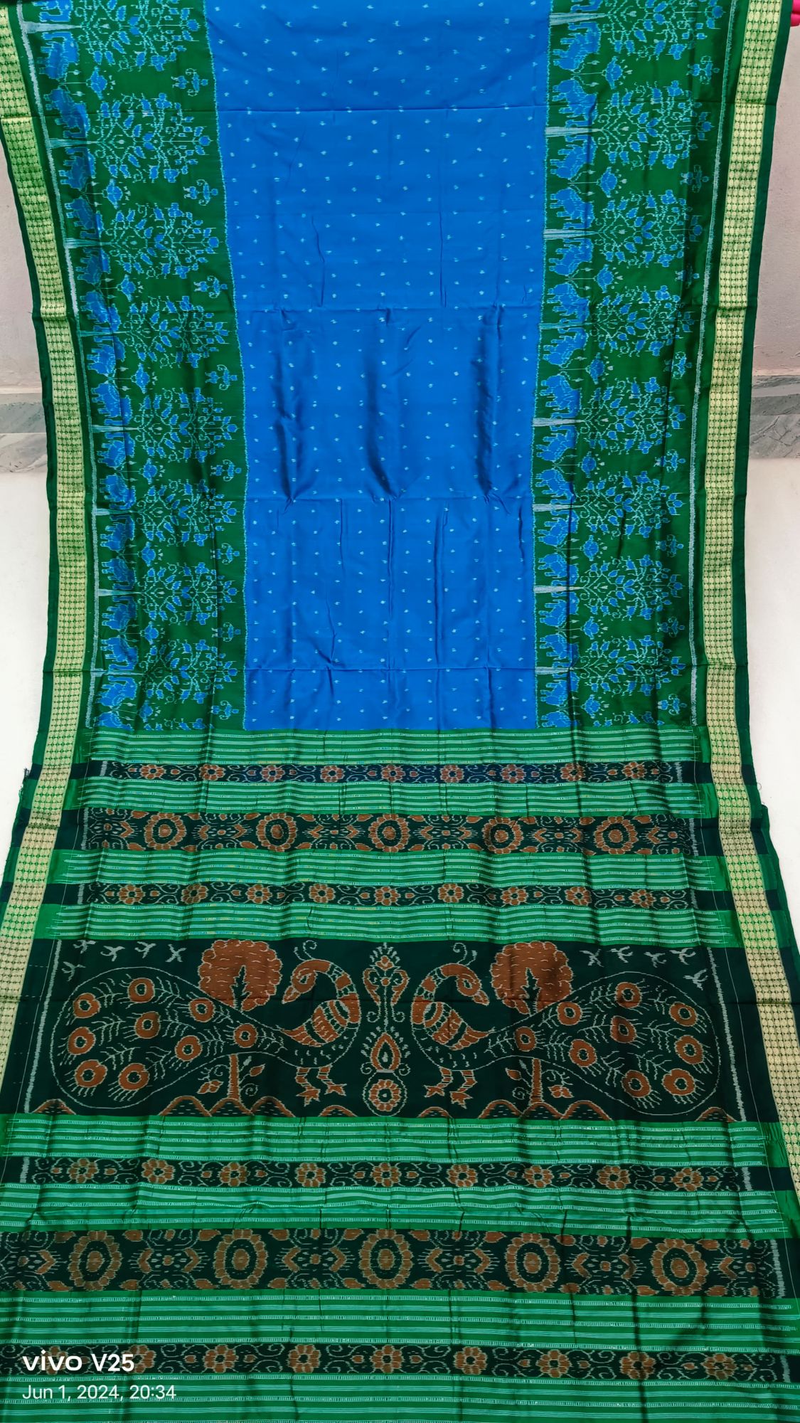 Blue and Green Sambalpuri silk saree