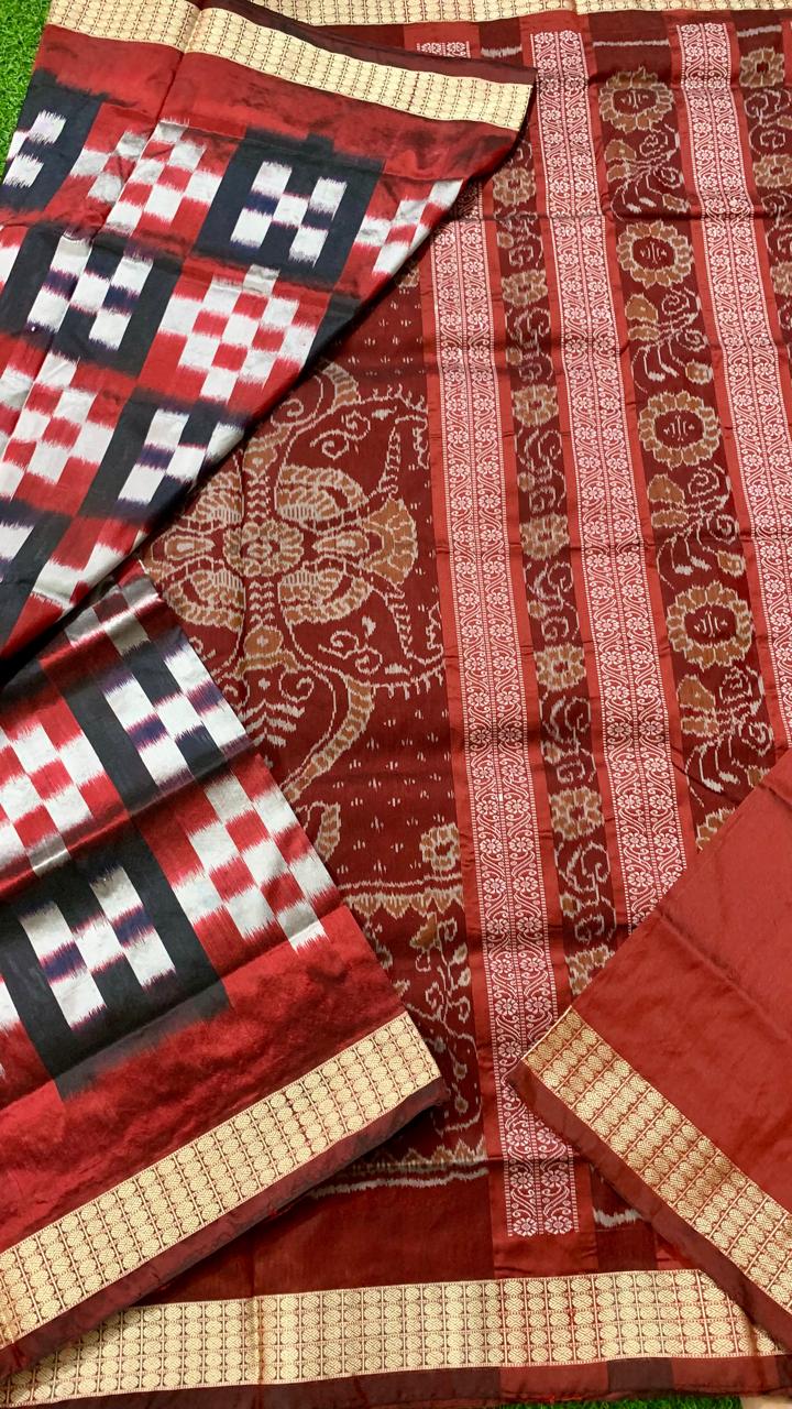 Red and black sambalpuri silk saree