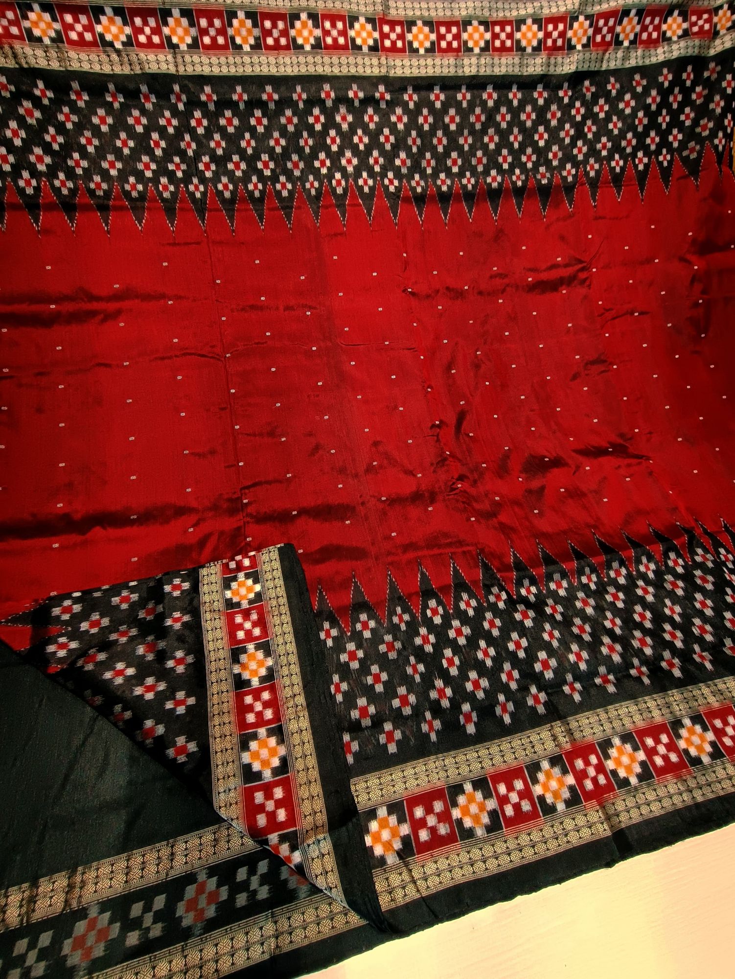 Maroon and black sambalpuri silk saree