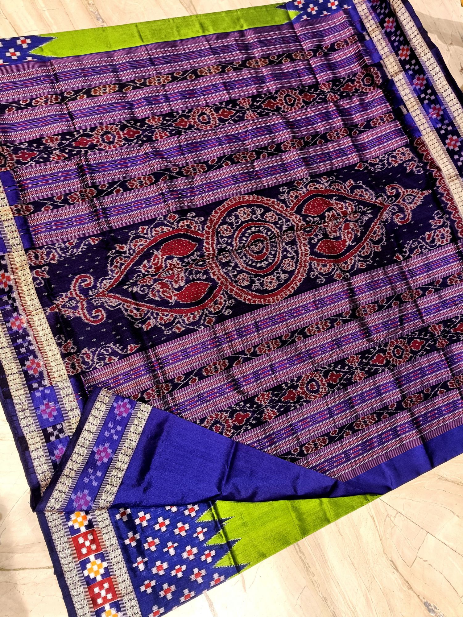 Green and Blue Sambalpuri silk saree